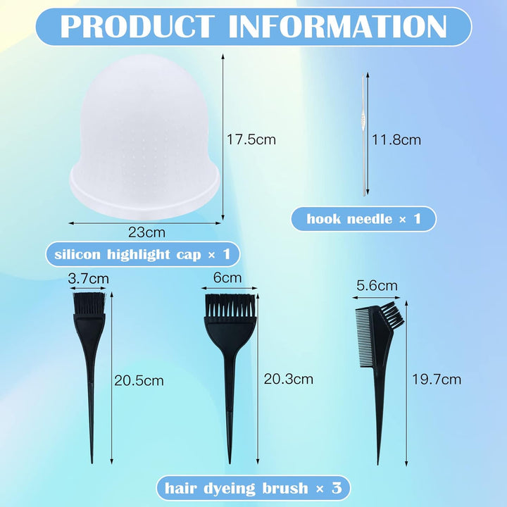 Punched Hole Silicone Highlight Hair Cap with Hair Coloring Brushes and Needle,Highlighting Frosting Cap,Highlight Cap,Professional Salon Silicone Hairdressing Tools for Women Men