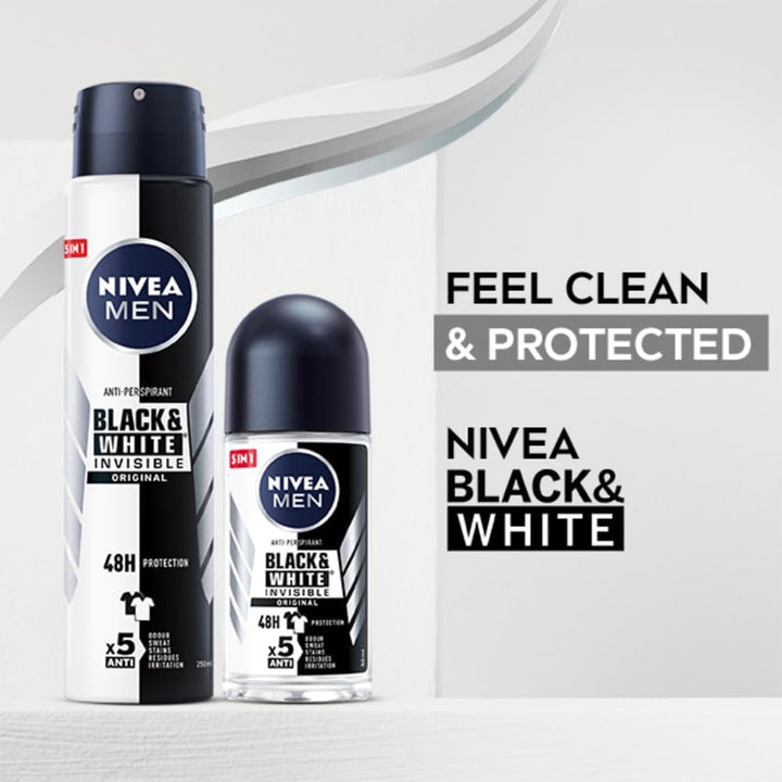 Black & White Original Anti-Perspirant Roll on (50Ml), 72Hr Anti-Sweat Roll on Deodorant for Men, No Stains on Black and White Clothes