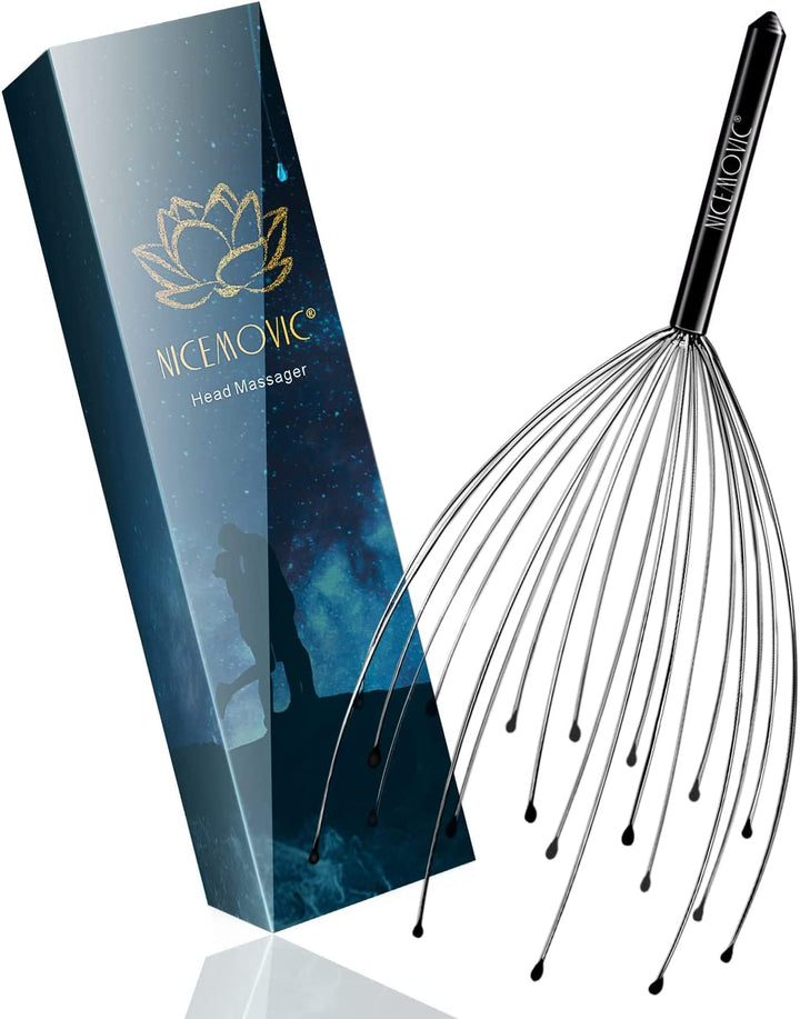 2 Pack Head Scalp Massager, Stocking Fillers Stress Relief Relax Gifts for Women Men Adults, 20 Fingers Scalp Head Scratcher for Hair Stimulation Body Relaxing (Black & Black)