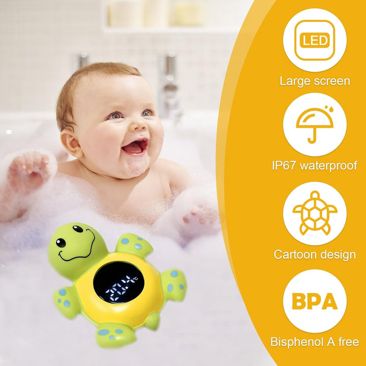 Baby Bath Thermometer, Cartoon Tortoise Shape LED Newborn Water Thermometer with Automatic Induction Switch, High-Precision Smart Digital Room Temperature Thermometer