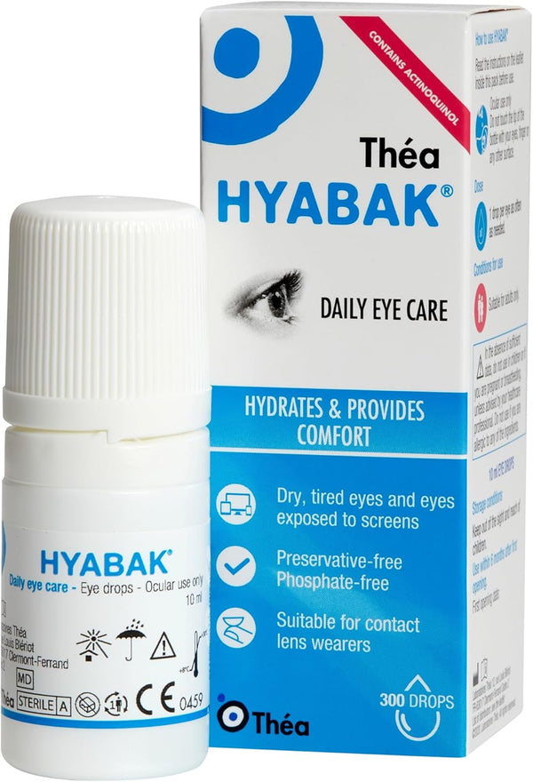 Hyabak Eye Drops - to Provide Comfort and Relief for Dry Eye | for Dry Eyes, Caused by Environmental Factors I Suitable for Contact Lens Wearers and Screen Users | Preservative-Free |10 Ml
