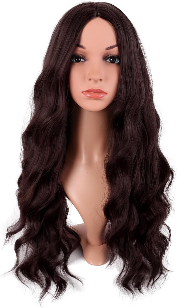 28 Inch/70 Cm Long Wavy Middle Part with No Bangs Synthetic Fiber Curly Fashion Women Party Cosplay Wig (Light Pink)