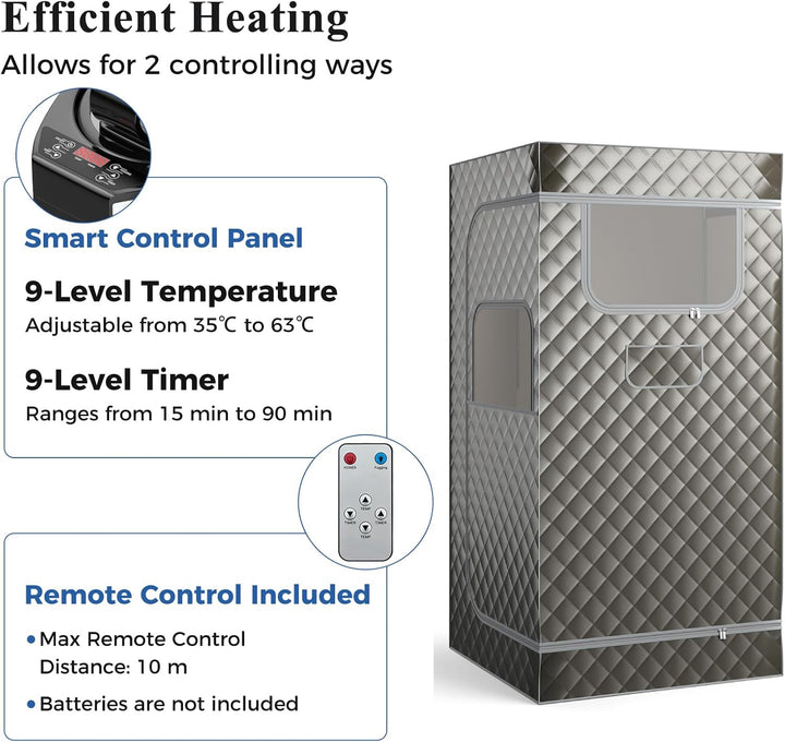 Portable Sauna Tent, Full Body Steam Sauna with 3L Steamer Generator, Remote Control, Folding Chair, Personal Home Sauna Box Pod for Therapy Slimming Detox (Gray)