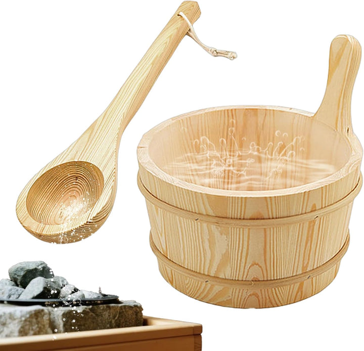 Sauna Water Bucket and Ladle,Wooden Sauna Bucket Accessories - Wooden Leakproof 4L Capacity Shower Supplies Bath Tools for Backyard Outdoor Bathrooms Steam Bathing Garden Apartment Hotel Home