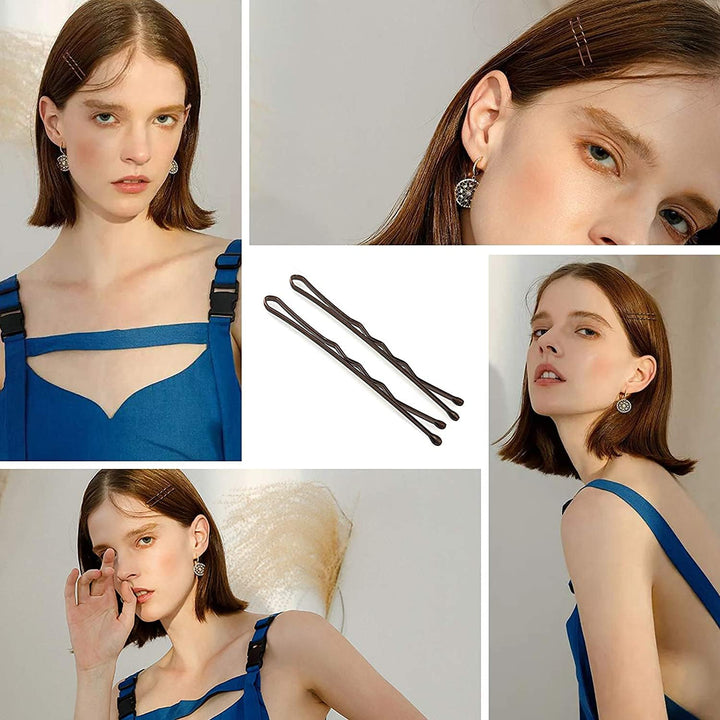 Bobby Pins, 200Count Brown Hair Pins Hair Grips with Box for Women Lady Girls Kids Kirby Grips Invisible Wave Hairgrip Barrette Hairclip Bulk Hair Accessories (Brown 5.2CM)