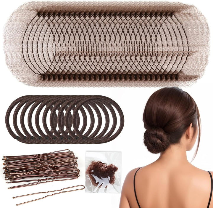 30Pcs Blonde Invisible Hair Nets with 40Pcs Hair Pins & 10Pcs Hair Bands,  Elastic Edge Mesh Hair Nets for Bun in Individual Package, Gold U Shape Bobby Pins for Ballet Dancers Nurse Women