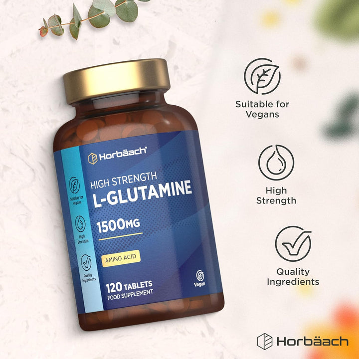 L-Glutamine 1500Mg Tablets | 120 Count | High Strength Amino Acid | Suitable for Vegans and Vegetarians | by