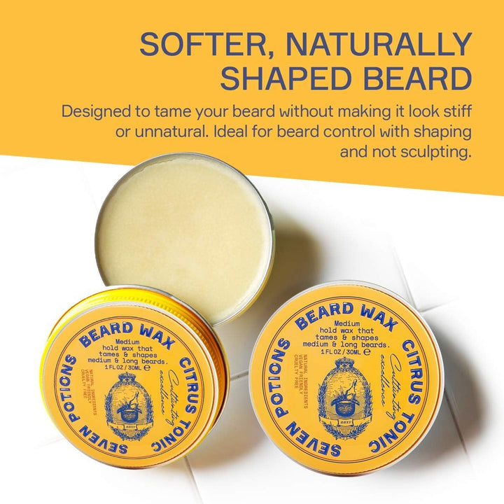 Beard Wax for Men — Medium Hold Styling Wax to Shape and Nourish Your Beard — All-Natural, Vegan, Cruelty Free — Citrus Tonic (30 Ml)