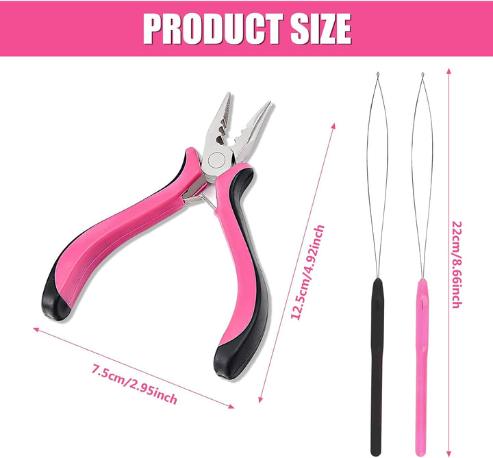 3 Pcs Professional Nano Hair Extension Tools - Kit Includes 1 Plier and 2 Loop Threaders - Mini Hair Extension Tool for Easy Installation and Removal