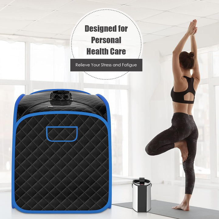 Portable Steam Sauna, Personal Full Body Sauna Spa with Remote Control, Folding Chair and Foot Massage Roller, Lightweight Foldable Home Sauna Tent (Black)