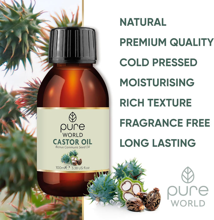 Natural Castor Oil 100Ml. Cold & Freshly Pressed 100% Pure and Undiluted Hexane Free for Eyebrows, Nails, Beard, Hair, Eyelash Growth Cruelty Free Food Grade