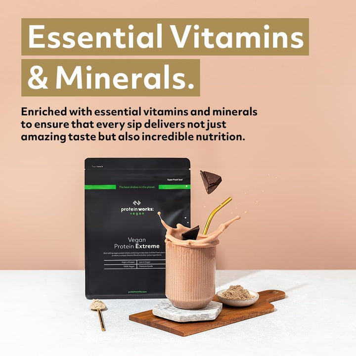 Protein Works - Vegan Protein Extreme, Added Vitamin Blend, Vegan Protein Powder, Plant Based Protein Shake, 28 Servings, Chocolate Silk, 1Kg