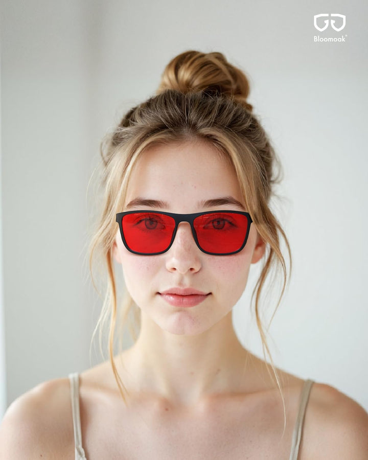 Dark Red Lens Sleep Glasses, 100% Blue & Green Light Blocking Glasses for Better Sleep, anti Eyestrain Women Men