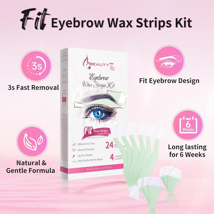 Wax Strips for Face, Eyebrow Shaper Pre-Cut, 24Pcs Waxing Strips with 4Pcs Cleaner Oil Wipes, Cold Wax Strips Facial Hair Removal
