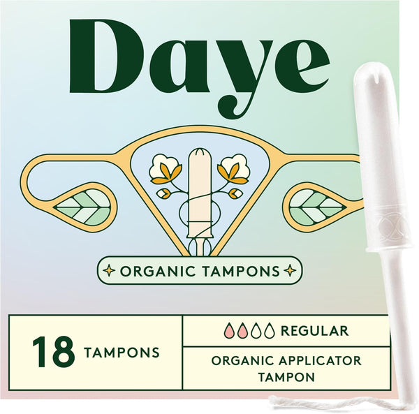 Organic Tampons Regular | 18Ct | Pesticide & Metal Tested, 100% Organic Cotton, Best Absorbency | No-Shed Sleeve, Sugarcane Applicator