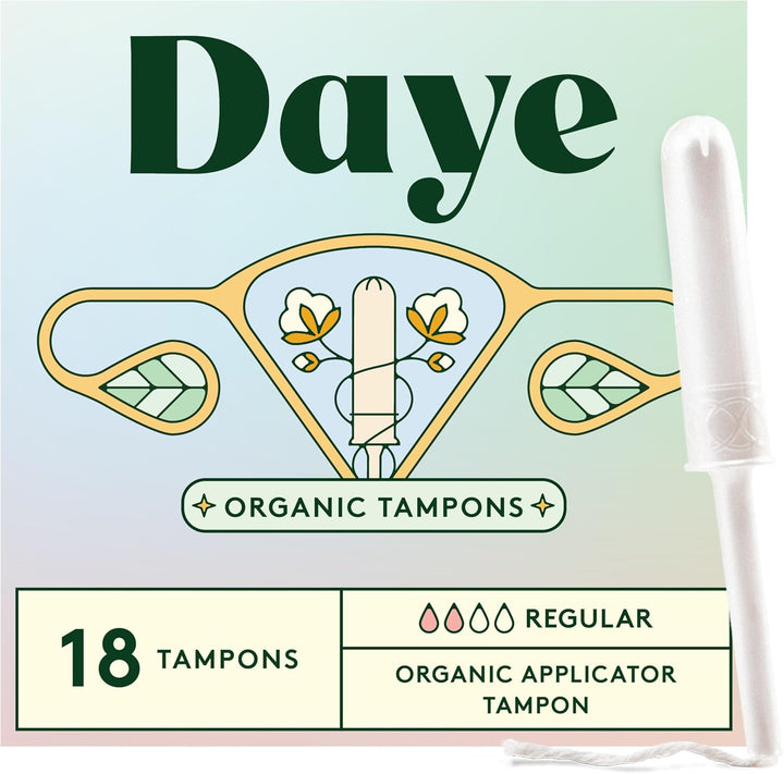 Organic Tampons Regular | 18Ct | Pesticide & Metal Tested, 100% Organic Cotton, Best Absorbency | No-Shed Sleeve, Sugarcane Applicator