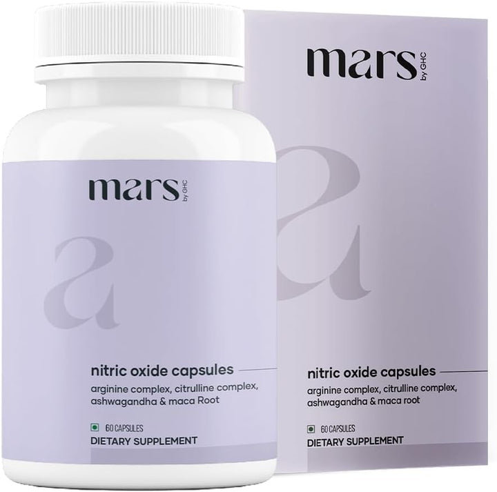 Mars Nitric Oxide Capsules – with L-Arginine, L-Citrulline & Adaptogenic Blend | Supports Energy, Circulation & Muscle Recovery | 60 Capsules