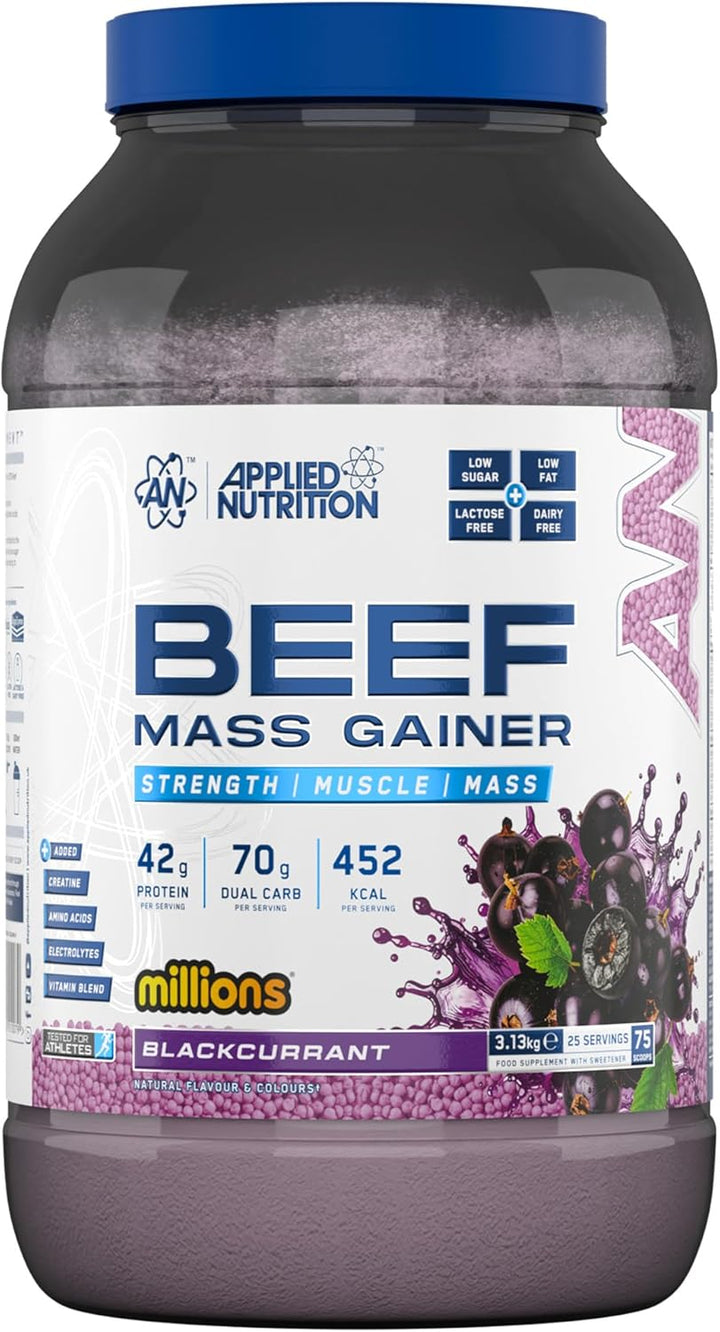 Beef Mass Gainer Protein Powder – 42G Beef Protein Isolate, High Calorie Weight Gainer Supplement, Lactose Free, Low Sugar (3.13Kg – 25 Servings) (Frozen Berries)