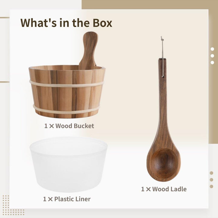 Elegant Handmade Cedar Sauna Bucket and Ladle, 1 Gallon Wooden Sauna Bucket with Plastic Liner
