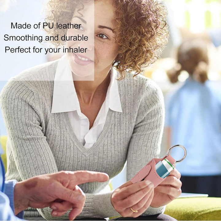 Protective Asthma Inhaler 2Pcs Asthma Inhaler Holder Portable Storage Protective PU Leather Case for Travel (Pink)