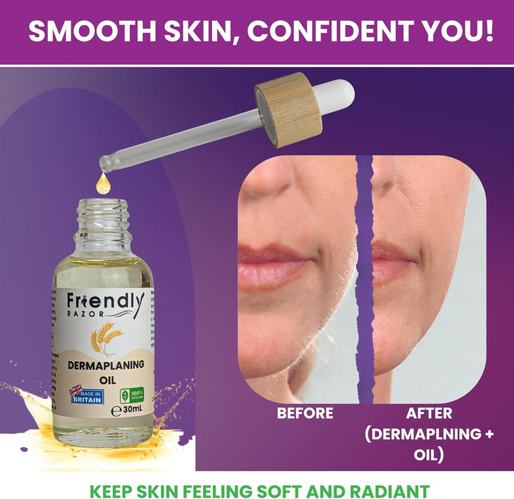 Dermaplaning Oil with Oatmeal, Primrose, Jojoba & Grapeseed Extracts | Pre & Post Shave Face Oil | Facial Oil for Women | Shave Oil for Smooth Skin | 30Ml Bottle