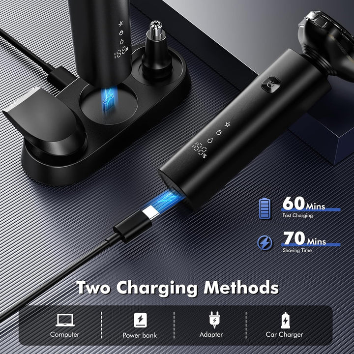 Electric Razor for Men, 2025 Magnetic Electric Shavers, IPX7 Waterproof Wet/Dry Mens Shaver, Smart LED Display & All-In-One Charging Base with Trimmers