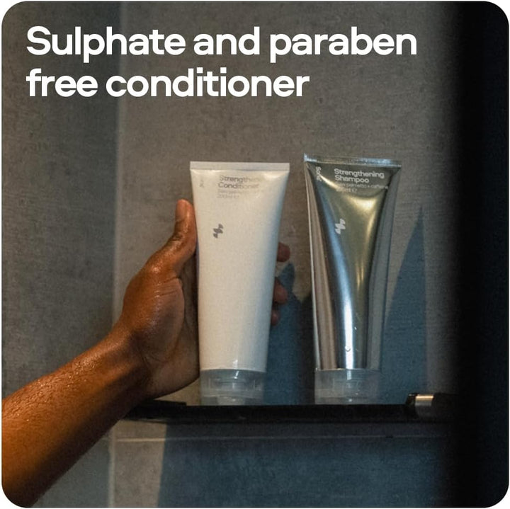 Strengthening Conditioner. DHT Blocking and Anti-Dandruff Formula with Saw Palmetto, Argan Oil, & Biotin. Sulphate & Paraben Free. Itchy Scalp Treatment. 1 Month Supply. Made in Europe.