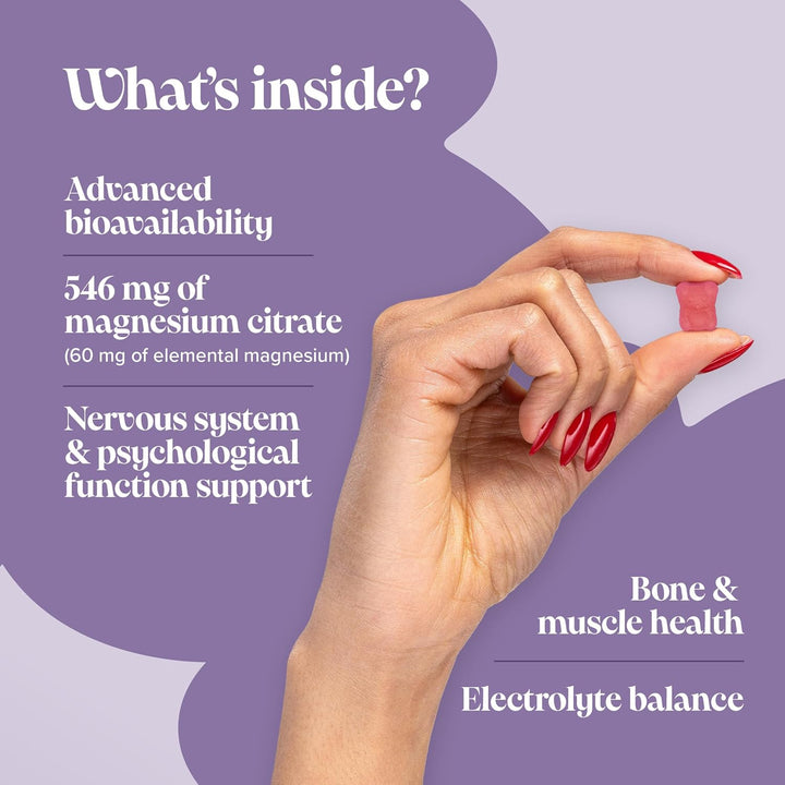 Kids Magnesium Gummies – 1 Month Supply – 546 Mg Magnesium Citrate Providing 60 Mg Elemental - Easy to Chew & Tastes Great - Alternative to Magnesium Glycinate – 30 Gummies -