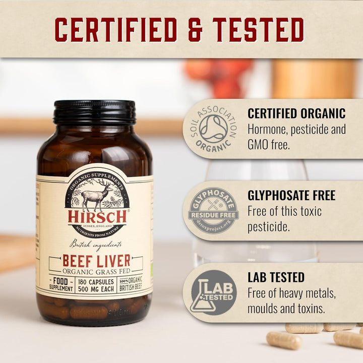 Organic UK Grass Fed Beef Liver Supplement - Soil Association Certified 100% Organic and Glyphosate Free & Vitamin & Mineral 3Rd Party Tested