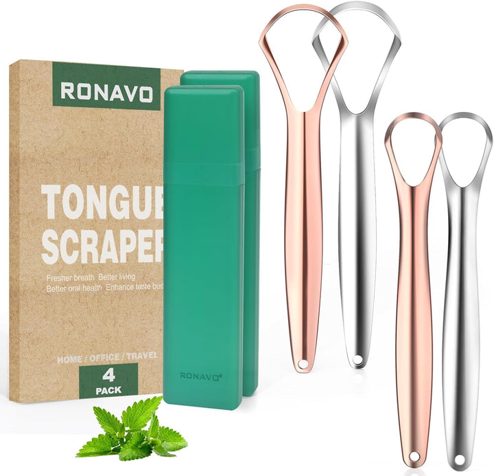 Tongue Scraper (2 Pack), Tongue Cleaner Cure Bad Breath, Tongue Cleaners Stainless Steel, Metal Tongue Scrapers for Adults Fresher Breath in Seconds