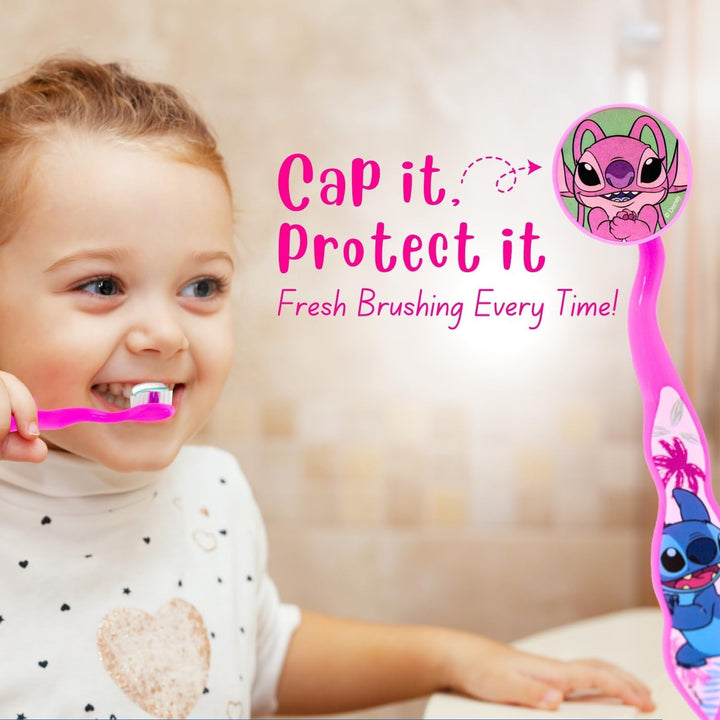 Disney Stitch Little Teeth Toothbrush for Kids with Soft Rounded Bristles, Comfortable Handle Grip and Protection Cap for Children Ages 3+
