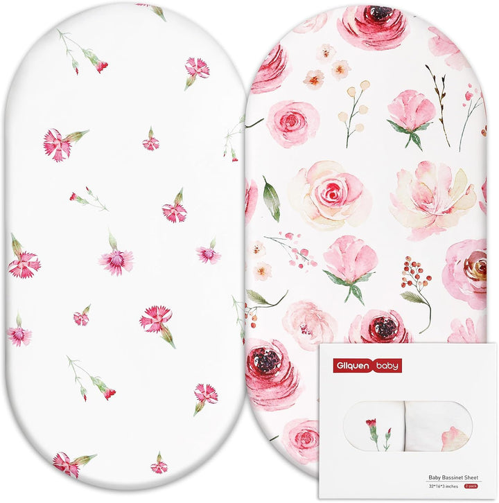 2 Pack Moses Basket Fitted Sheets, Newborn Pram Sheets Fitted, 100% Microfiber Oeko-Tex100 Cozy and Breathable Crib Baby Bassinet Sheets for Boy and Girl, Easy Care Soft Fitted Sheet