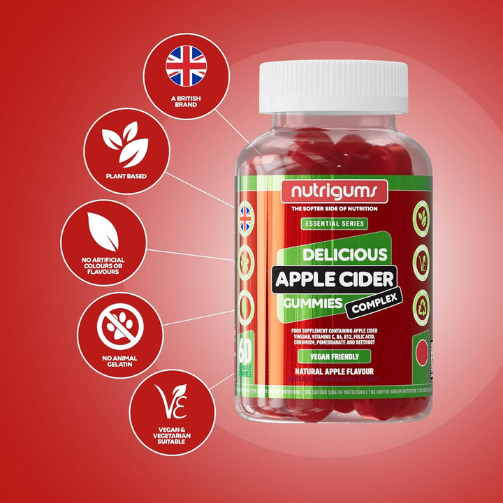 Apple Cider Vinegar Complex with Mother 1000Mg Gummy | Vitamins C, B6, B12, Folic Acid and Chromium | Apple Flavour | 60 Vegan Gummies | Digestive Health, Energy and Metabolism Support by ®