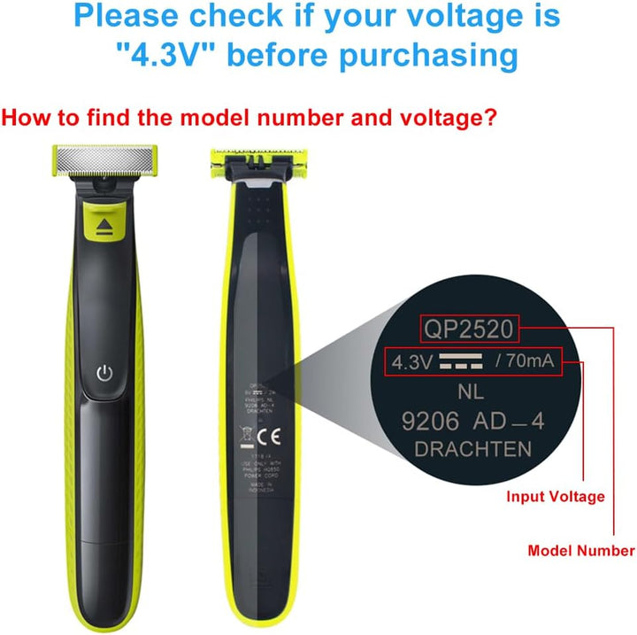 4.3V Charger Compatible with Philips A00390 MG3720 MG3730 BT3206 MG5730 MG3722 QP2520 QP2620 MG3740 MG5720 Shaver Beard Trimmer, 3-Pin UK Plug Adapter, 5FT Charging Cable