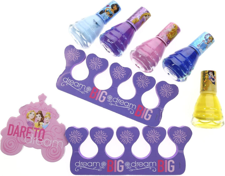 Disney Princess 15 Piece Water Based Nail Polish with 3 Toe Spacers| Quick Dry Peel off Gift Kit Set for Kids Girls Ages 3+ by