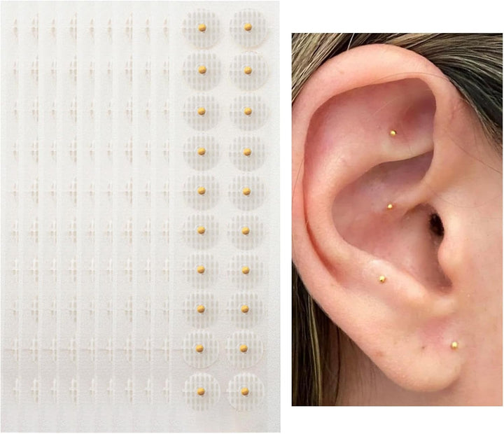 200 Stickers Ear Seeds 24K Gold, Acupuncture Ear Seeds,Acu Seeds,Disposable Ear Health Care Sticker,Helps Stress,Migraines Anxiety, Insomnia,Depression and Menopause Symptoms