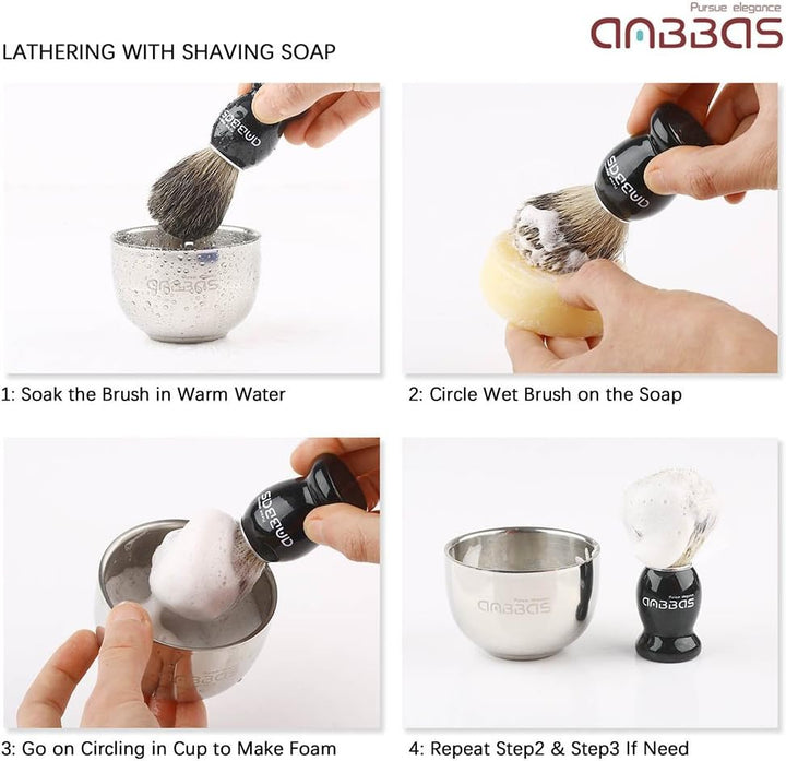 Pure Badger Shaving Brush with Wood Handle,Stainless Steel Shaving Stand and Shaving Soap Bowl Perfect for Men Wet Shave