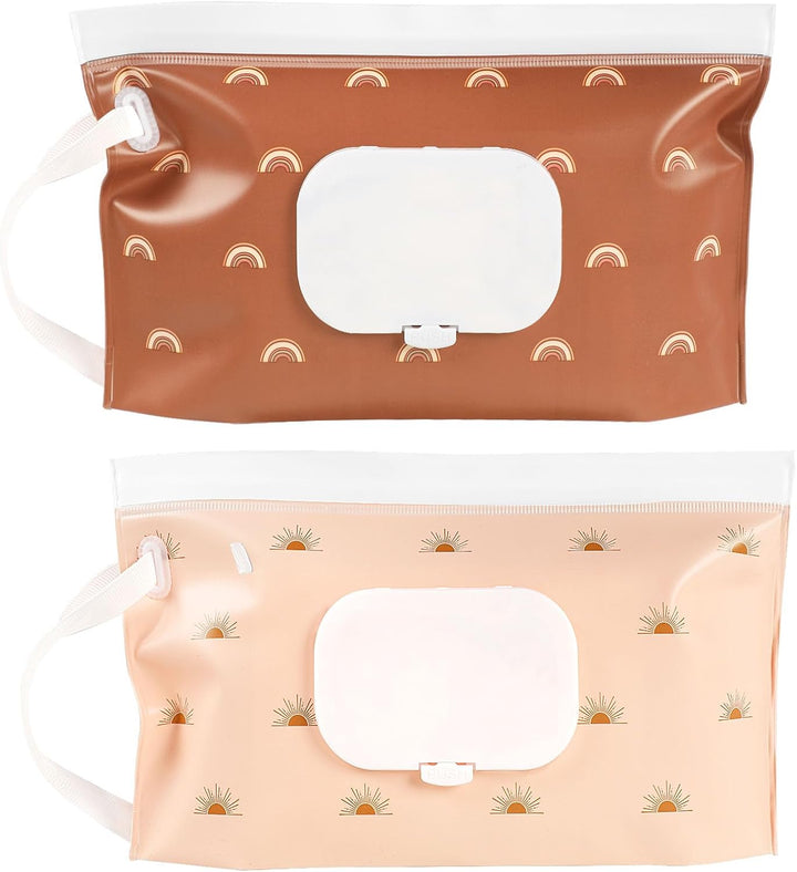 2 Pack Baby Wipe Dispenser, Portable Refillable Wipe Holder, Baby Wipes Container, Wipe Dispenser, Reusable Travel Wet Wipe Pouch (Black+White)