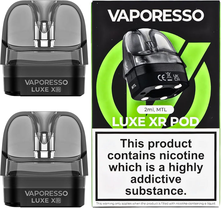 Vaporesso Luxe XR Pod [MTL - Large] 2 Pack - COMPATIBLE WITH: Vaporesso Luxe X Kit, Luxe X2 Kit, Luxe XR Kit, Luxe X Pro Kit, Luxe XR Max Kit and GTX Coils - Bottom-Fill, MTL Vaping - Nicotine Free