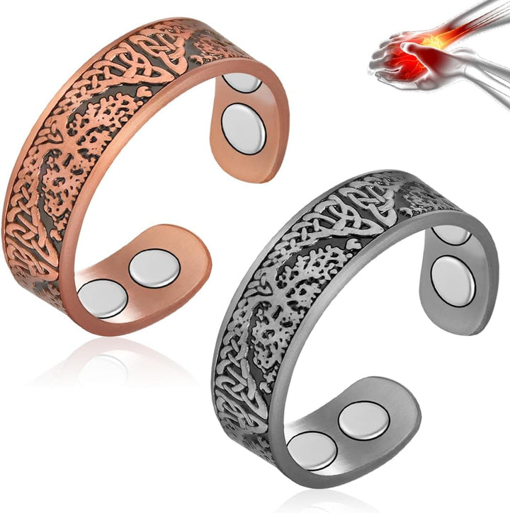 2PCS Copper Magnetic Rings for Women & Men with Strong Ultra Strength Magnets 99.99% Solid Pure Copper Adjustable with Gift Box