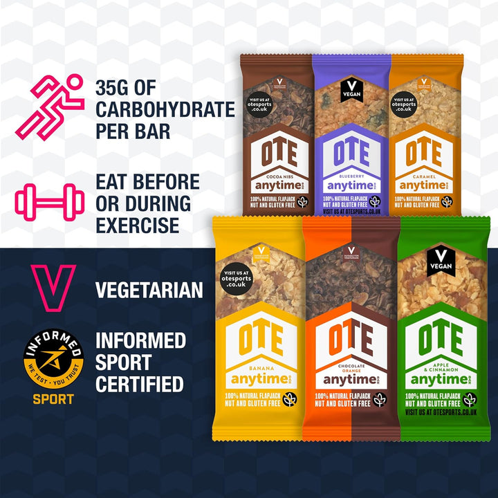 Anytime Bars - Energy Bars for Cycling - Cycling Nutrition Bars - Nut Free Snacks for Running - Endurance Flapjack Bars - Box of 16 X 62G