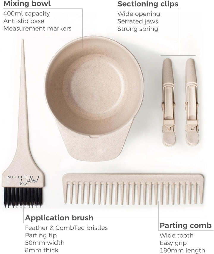 Hair Dye Bowl and Brush Set - Hair Colouring Tool Kit for Highlights, Tinting, Bleaching and Root Touch-Up at Home, Recycled Plant Fibre (5 Piece)