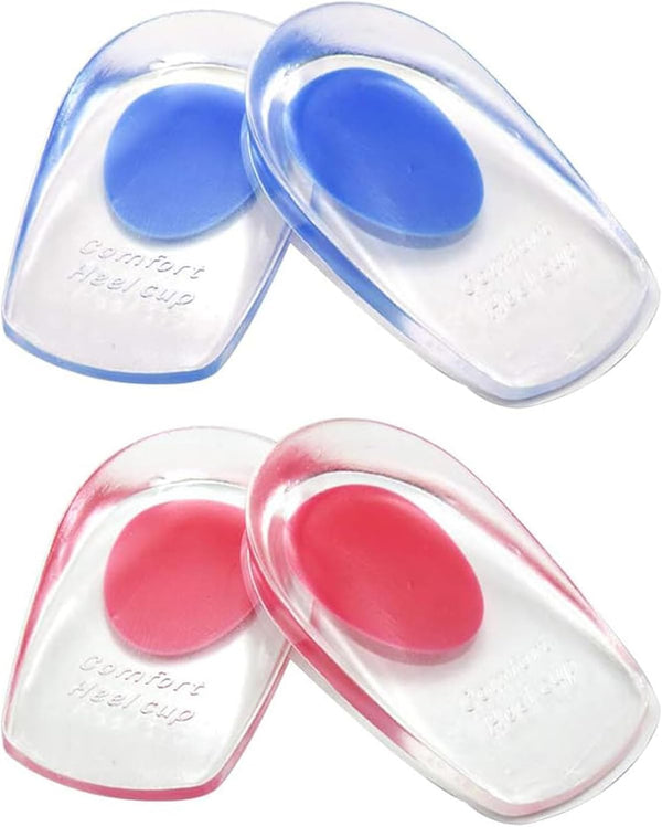 2 Pairs Gel Heel Cups, Silicone Heel Cup Pads for Plantar Fasciitis, Heel Spur & Achilles Pain, Gel Heel Cups and Cushions Absorbing Support (L)