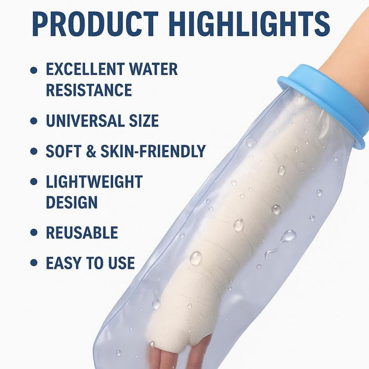 Waterproof Cast Cover Arm Reusable Silicone Adult Plaster Cast Waterproof Cover Arm for Shower Protect Wrist Elbow Wound Bandages Burns & Surgeries Comfortable & Easy to Use One Size Fits Most