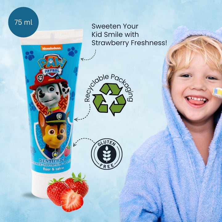 Paw Patrol Kids Toothbrush Set - Soft-Bristle Toothbrush with Protective Cap, Strawberry-Flavoured Toothpaste, and Multi-Purpose Beaker | Travel-Friendly Oral Care Kit for Children Ages 3+