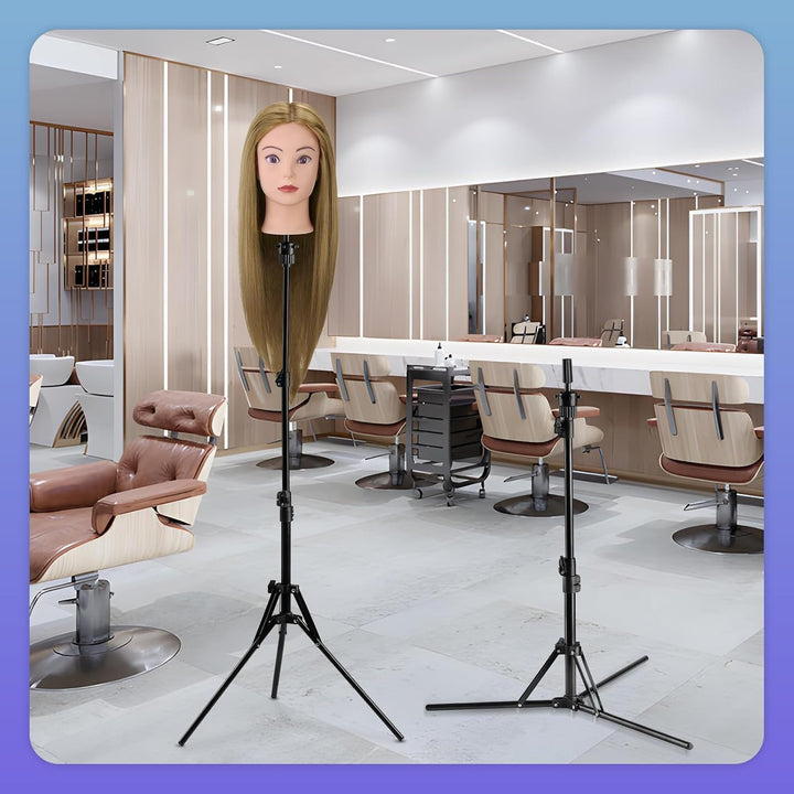 Neverland 63 Inch Wig Stand, Training Head Stands Tripod, Sturdy Metal Hairdressing Doll Mannequin Heads Stand, Canvas Foam Manikin Heads for Wigs, Training and Hairdressing