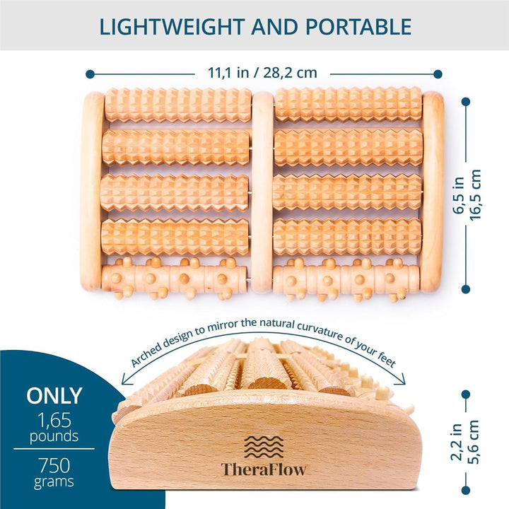 Wooden Foot Massager Roller - Acupressure Plantar Fasciitis Massager, Wellness & Walking Gifts for Women & Men, Foot Massagers for Pain and Circulation (Plus Reflexology Chart)