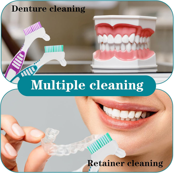2Pcs Effective Denture Toothbrush, Denture Brush Multi-Layered Soft Bristles Denture Cleaner with Carrying Case for Dentures False Teeth Clean Care
