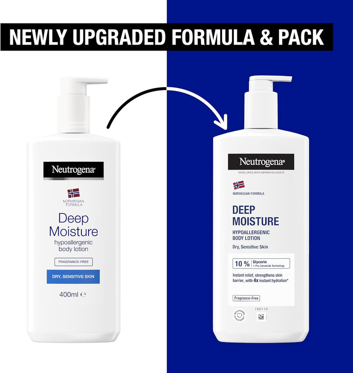 Norwegian Formula Deep Moisture Hypoallergenic Body Lotion (1X 400Ml), Fragrance-Free Hypoallergenic Body Moisturiser for Sensitive and Dry Skin, Provides 48-Hour Moisturisation