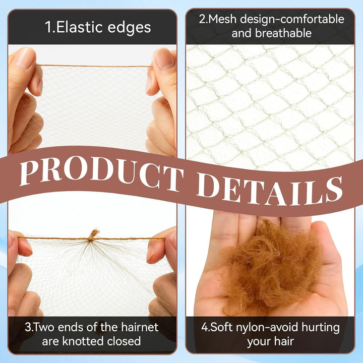 Hair Nets for Buns,20 PCS Bun Nets with 20 Pcs U-Shaped Pins for Women 50Cm/20Inch Invisible Bun Net for Girls,Ballet Dancers,Chefs, Nurses,Flight Attendants(Brown)